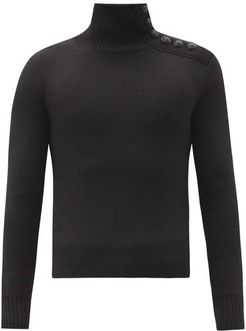 Buttoned High-neck Wool Sweater - Mens - Black