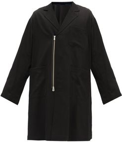 Double-breasted Zipped Wool Coat - Mens - Black