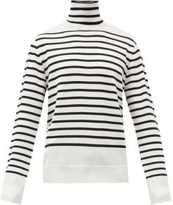 Roll-neck Striped Wool Sweater - Mens - White Black
