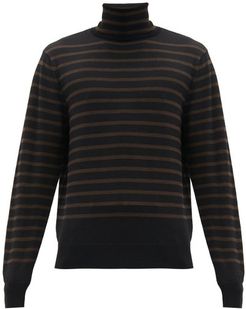 Roll-neck Striped Wool Sweater - Mens - Black