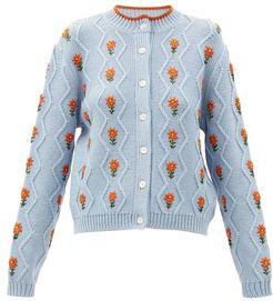 Bennett Floral-embroidered Wool-blend Cardigan - Womens - Light Blue