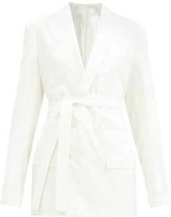 Double-breasted Belted Silk-blend Jacket - Womens - Ivory