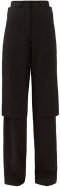Double-layer Wide-leg Wool-gabardine Trousers - Womens - Black