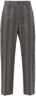 Wool-blend Houndstooth Cropped Trousers - Womens - Blue Multi