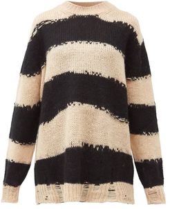 Kantonia Striped Distressed Knitted Sweater - Womens - Beige Multi