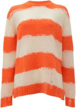 Kantonia Striped Distressed Knitted Sweater - Womens - Orange Multi