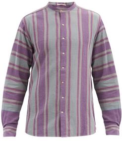 Band-collar Hand-woven Striped Cotton Shirt - Mens - Purple Multi