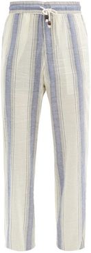 Drawstring High-rise Striped Cotton Trousers - Mens - Blue Multi