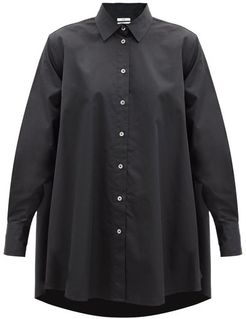A-line Cotton-sateen Shirt - Womens - Black