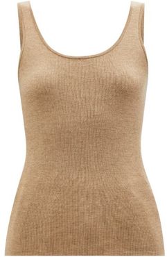 Scoop-neck Ribbed-knit Cashmere Tank Top - Womens - Beige