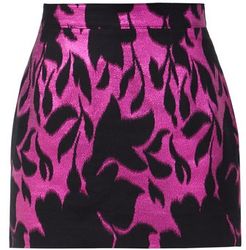 High-rise Floral Metallic-jacquard Mini Skirt - Womens - Black Pink