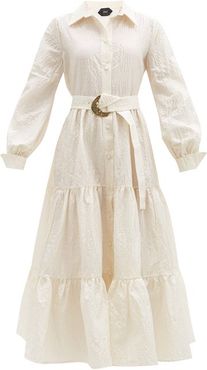 Capri Belted Textured Silk-blend Shirt Dress - Womens - White