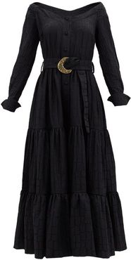 Margherita Belted Jacquard Midi Dress - Womens - Black