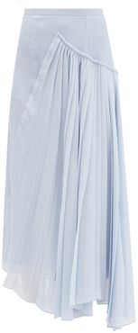 Asymmetric Plissé Silk-crepe Skirt - Womens - Light Blue