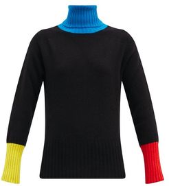 Colour-block Roll-neck Wool Sweater - Womens - Black Multi