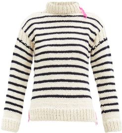 High-neck Intarsia-striped Wool Sweater - Womens - Ivory Multi