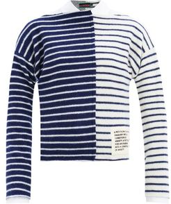 Breton-stripe Panelled Lambswool Sweater - Womens - Navy Multi