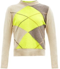 Argyle-jacquard Wool Sweater - Womens - Grey Multi