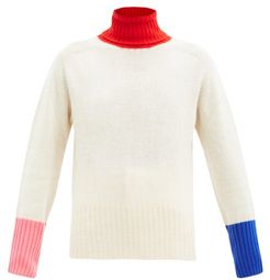 Roll-neck Colour-block Wool Sweater - Womens - Ivory Multi