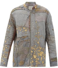 Patchwork Embroidered Vintage Silk Jacket - Mens - Grey