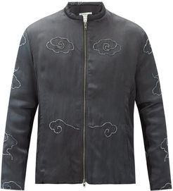 Embroidered Vintage Silk Jacket - Mens - Black