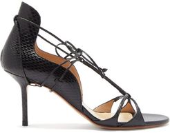 Laced Snakeskin Stiletto Sandals - Womens - Black