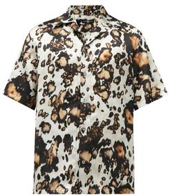 Animal-print Silk-twill Short-sleeved Shirt - Mens - Brown Multi