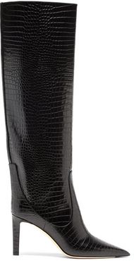 Mavis 85 Point-toe Crocodile-effect Knee Boots - Womens - Black