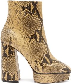 Bryn 125 Python-effect Leather Boots - Womens - Beige Multi