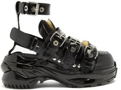 Retro-fit Ankle-strap Patent-leather Trainers - Womens - Black