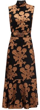 Floral-brocade Silk-blend Midi Dress - Womens - Black Gold