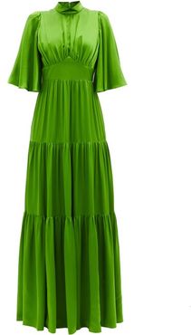Tiered Silk-satin Gown - Womens - Green