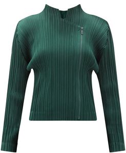 Stand-neck Technical-pleated Jacket - Womens - Dark Green