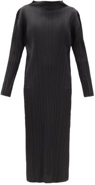 High-neck Technical-pleated Midi Dress - Womens - Black
