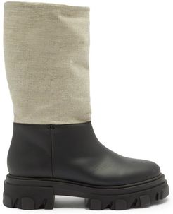 Leather And Linen Snow Boots - Womens - Black Cream