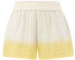 Aria Buttoned-side Dip-dyed Cotton Shorts - Womens - Yellow Multi