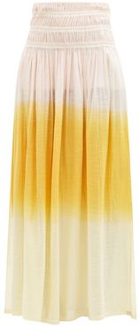 Gioia Ruched Dip-dyed Cotton Maxi Skirt - Womens - Orange Multi