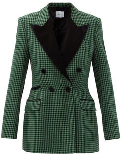 Double-breasted Wool-blend Houndstooth Jacket - Womens - Black Green