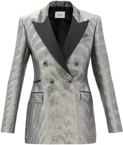 Double-breasted Moire-lamé Jacket - Womens - Silver