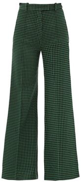 Lincoln Flared Wool-blend Houndstooth Trousers - Womens - Black Green
