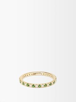 Eternity Diamond, Tsavorite & 14kt Gold Ring - Womens - Gold