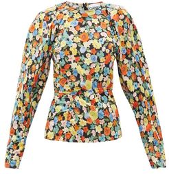 Crystal-button Puff-sleeve Floral-print Blouse - Womens - Multi