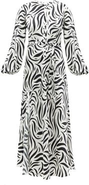 Belted Zebra-print Silk-charmeuse Dress - Womens - Animal