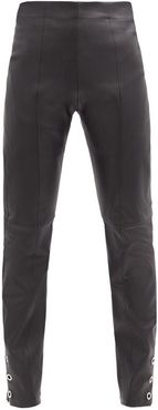 High-rise Eyelet Zip-cuff Leather Trousers - Womens - Black
