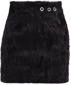Eyelet Shearling Mini Skirt - Womens - Black