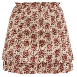 Floré Floral-jacquard Shirred Cotton-blend Skirt - Womens - Red Print