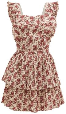 Flore Floral-print Tie-back Cotton-blend Dress - Womens - Red Print