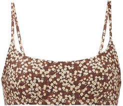 The Crop Floral-print Bikini Top - Womens - Brown Print