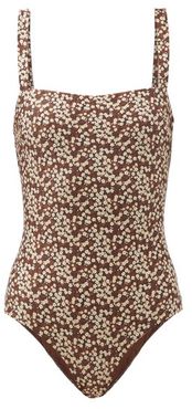 The Square Floral-print Swimsuit - Womens - Brown Print