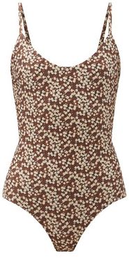 The Scoop Floral-print Swimsuit - Womens - Brown Print